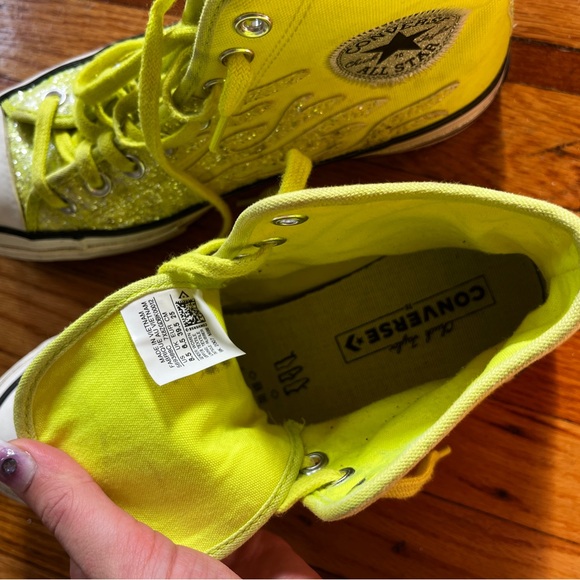 Converse Glitter Flame High Tops in Neon Yellow Lemon - Picture 5 of 5
